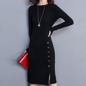 Ladies New Knit Long-Sleeved Large Yards Hip Bottoming Dress