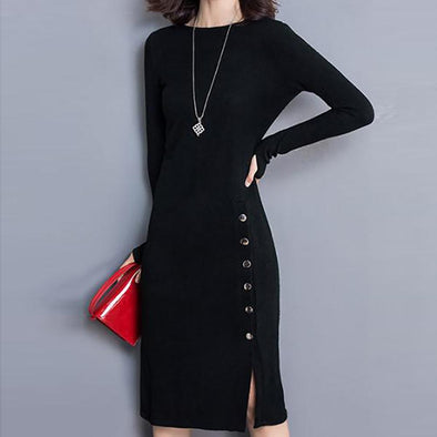 Ladies New Knit Long-Sleeved Large Yards Hip Bottoming Dress