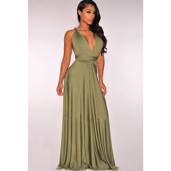 Solid Color V Neck Evening Dresses