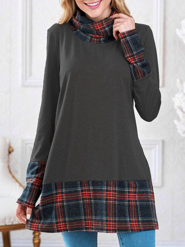 High Collar Plaid Long Sleeve Sweater