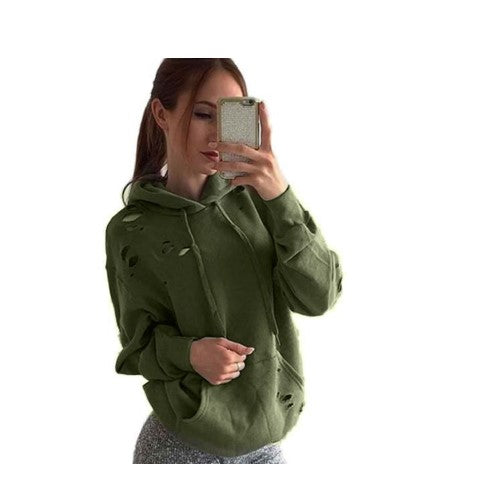 Army Green Hole Loose Hoodies