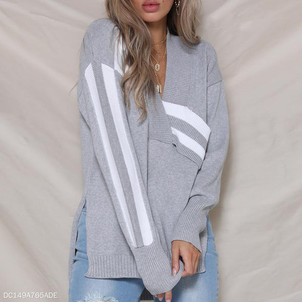 Fashion Knitting V-Neck Irregular Long Sleeves Sweater