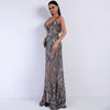 Sexy V-neck Sling High Slit Perspective Sequin Evening Dress