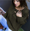 Long Sleeved Loose V-Neck Tie Sweater