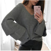 V-neck Lantern Long Sleeve Loose Sweater