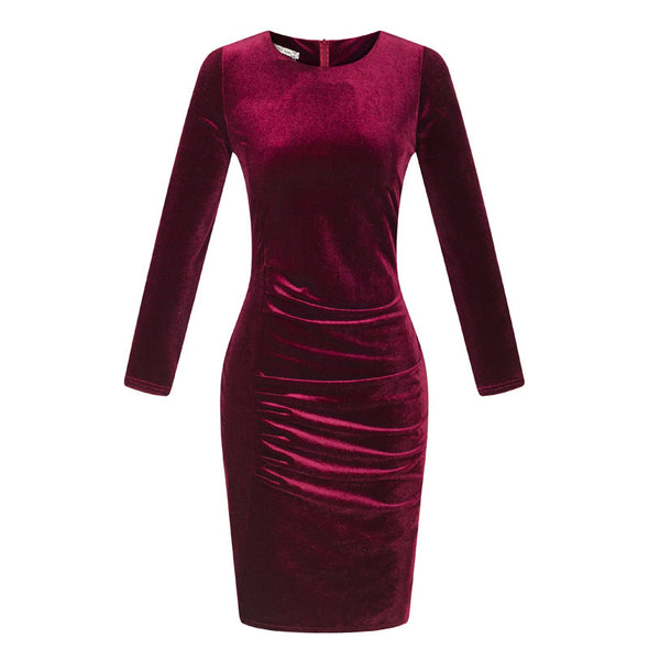 Velvet Round neck Long Sleeve Slim Bodycon Dress