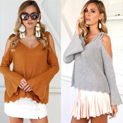 Women's Fashion V-neck Sling Off Shoulder Sweater