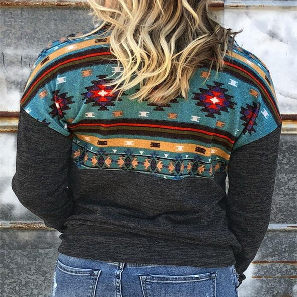 Geometric Printed Long Sleeve Zip Pullover Sweater