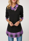 Women's Contrast Plaid Panel Long Sleeve T-Shirt