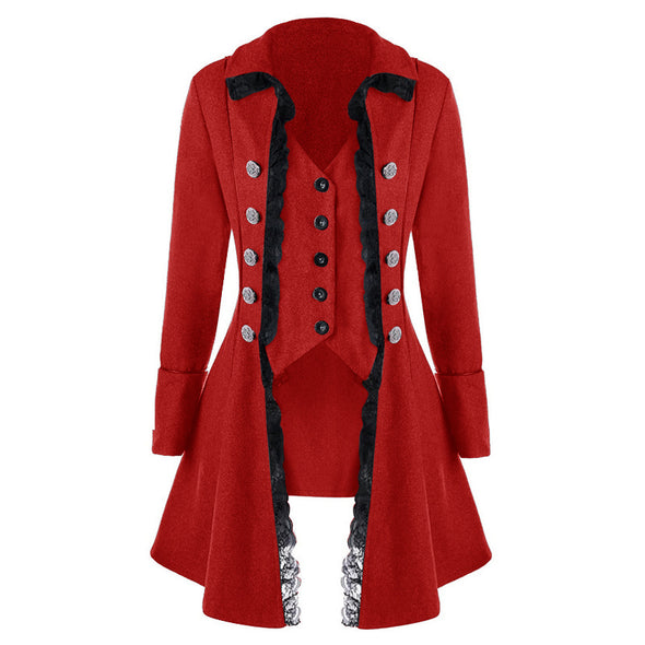 Irregular Pure Color Long Sleeve Three-breasted Buckle Coat