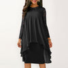 Lace Chiffon Stitching Irregular Long Sleeve Dress