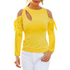 Long Sleeved Off-The-Shoulder Round Neck T-Shirt