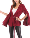 V-Neck Open-Sleeved Lace-Up Cardigan