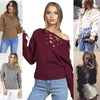 Fashion Solid V-Neck Off Shoulder Bandage Pullover Sweater