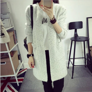 Pure Color Long Sleeve Round Neck Loose Cardigan Outwear