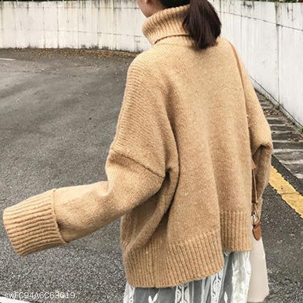 High Collar Loose Solid Color Sweater