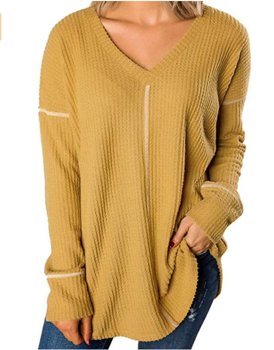 New Long Sleeve Solid Color V-Neck T-Shirt