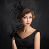 New Black Mesh Hemp Yarn Feather Veil Top Hat