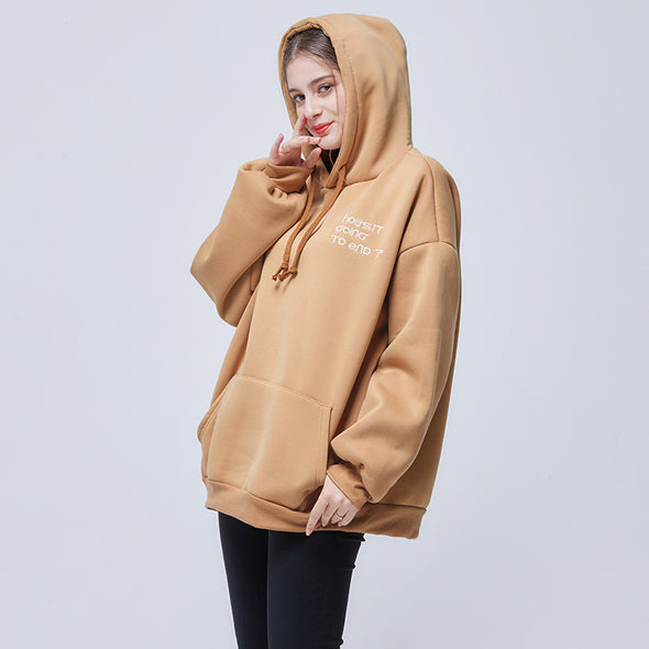 Embroidery Hooded Fleece Pullover Loose Hoodies