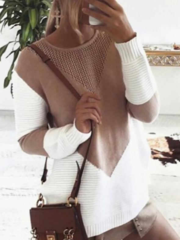 Fashion Loose Stitching Knit Sweater