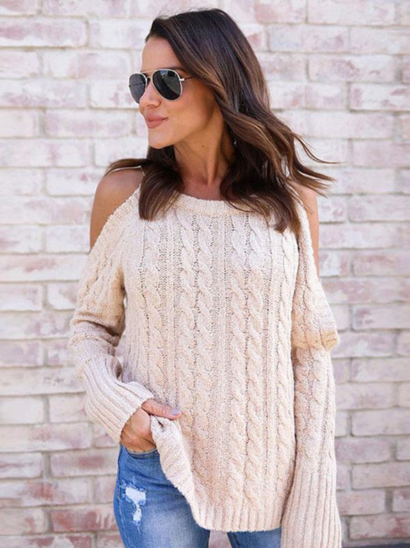 Solid Color Knitting Round-neck Sweater Tops