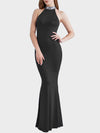 Band Collar Sequin Back Hole Mermaid Evening Dress