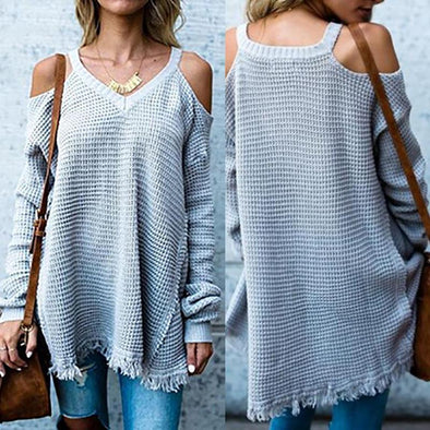 Strapless Pure Color  Tassel Knitting Sweater