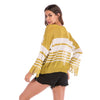 New O-neck Loose Cuff Slits Long Sleeve Striped T-shirt Tops