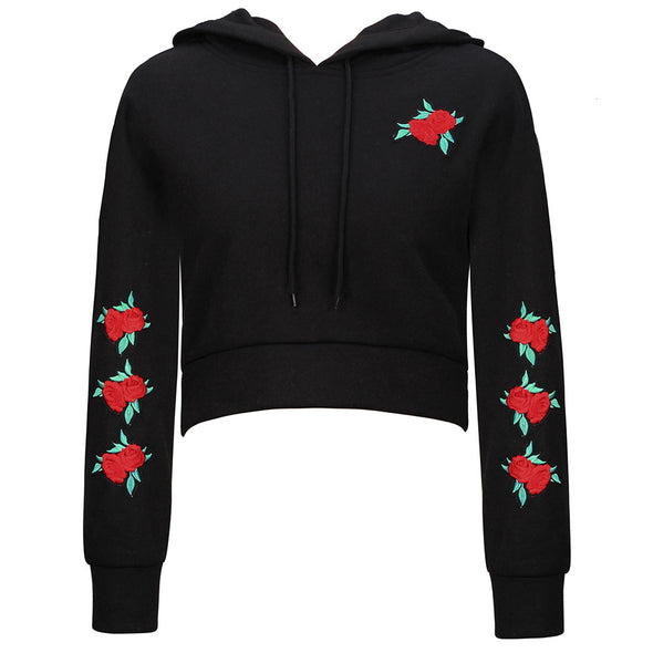 Casual Solid Embroidery Short Pullover Sweatshirt