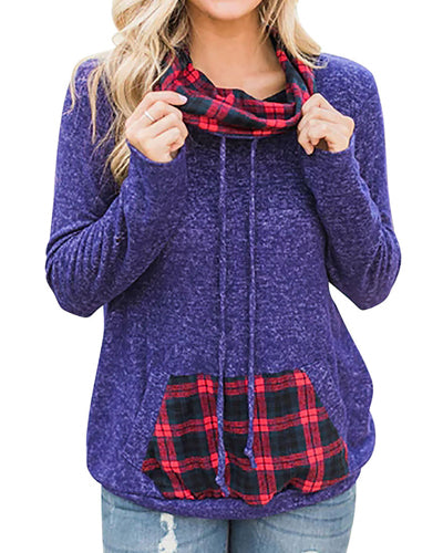 Pile Of Collar Plaid Stitching Casual T-Shirt Sweatshirt