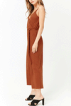 Sexy Deep V Collar Plain Camel Belt Jumpsuit