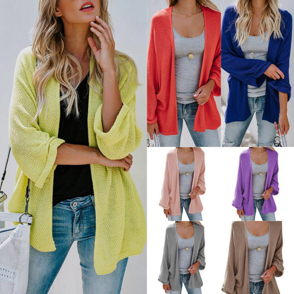 Solid Color Long Sleeve Knit Cardigan Sweater Coat