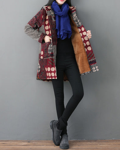 Printed Hooded Cardigan Coat