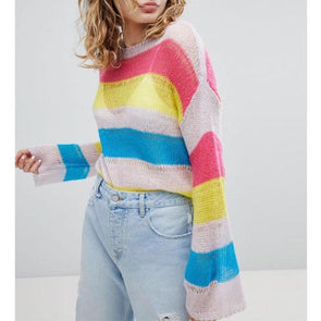 Candy Color Matching Perspective Hollow Ultra-Thin Trumpet Sleeve Sweater