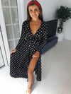 Sexy V-neck Long Sleeve Strap Polka Dot Dress