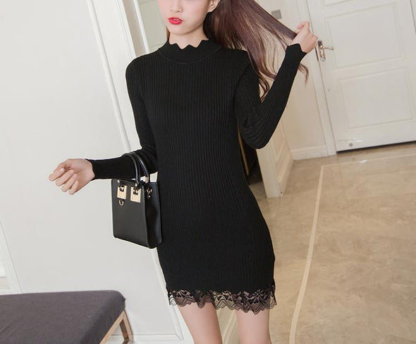 Knit Stitching Lace Bodycon Dress