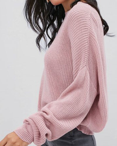 Solid Color Loose O-Neck Sweater