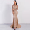 Sexy O-neck Long Sleeve Perspective Sequin Evening Dress