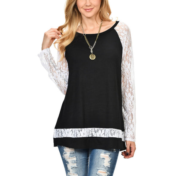 Sexy Lace Cutout Long Sleeve T-Shirt