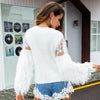 Fringed Plush Embroidered Lace Sweater