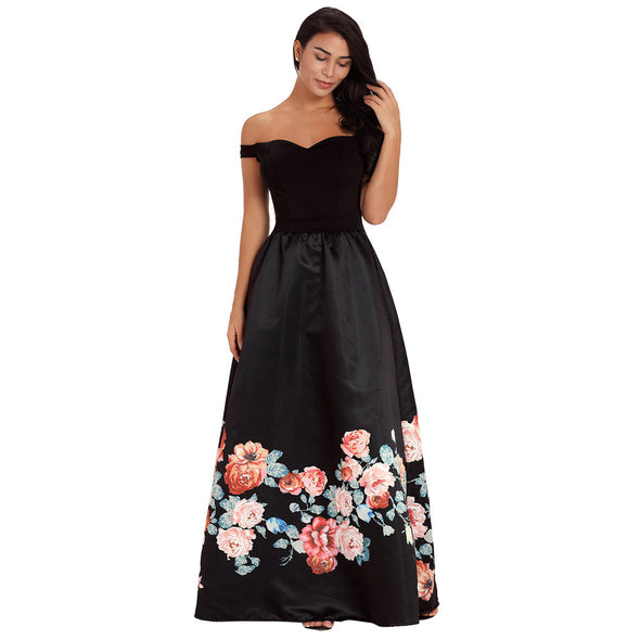 Off Shoulder sleeveless Printed High waist Party Dress