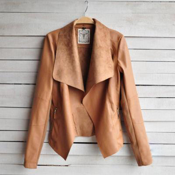 Fashion PU Leather Large Lapel Loose Jacket