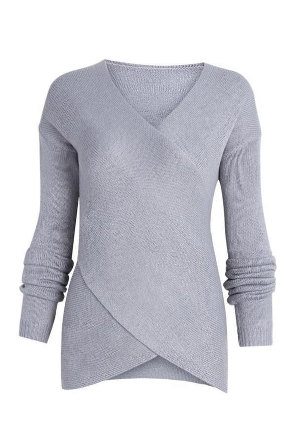 Surplice Curved Hem Long Sleeve Sweater