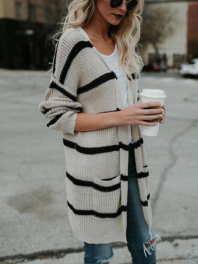 Fashion Stripes Cardigan Sweater Tops