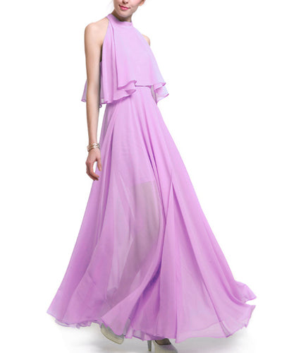 Women's Ssolid Color O-neck Eevening Dress