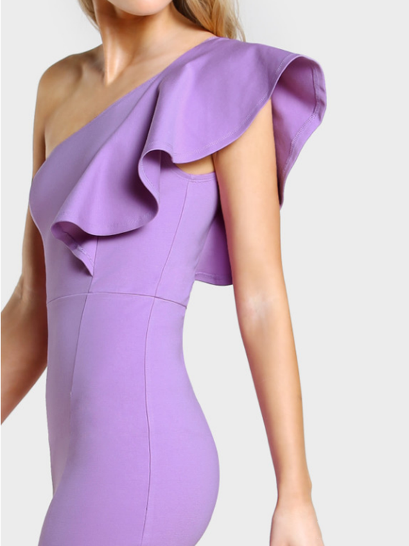 One Shoulder  Plain  Blend Bodycon Dress