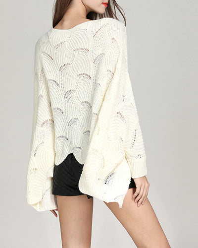 Bat Sleeves Loose Hollow Hook Flower Sexy Sweater