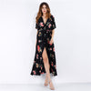 New V-neck short sleeve floral split dress maxi dress