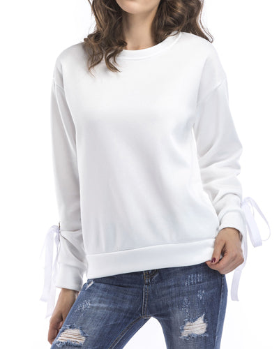 New Long Sleeves Plus Velvet Straps Solid Color Sweatshirt