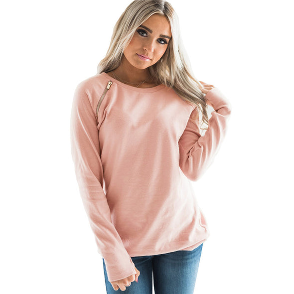 Casual Solid Color Zipper Long Sleeve Sweatshirt